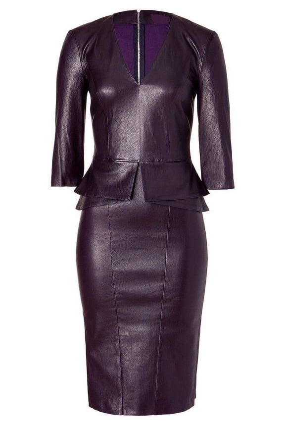 100% Lambskin Leather Beautifully Designed Stylish Black Color Partywear Dress For Women