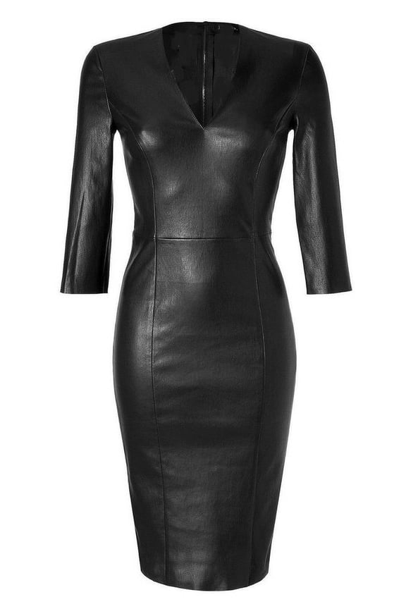 100% Lambskin Leather Beautifully Designed Stylish Black Color Partywear Dress For Women