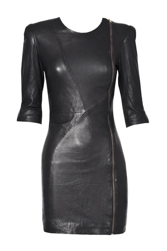100% Lambskin Leather Beautifully Designed Stylish Black Color Partywear Dress For Women