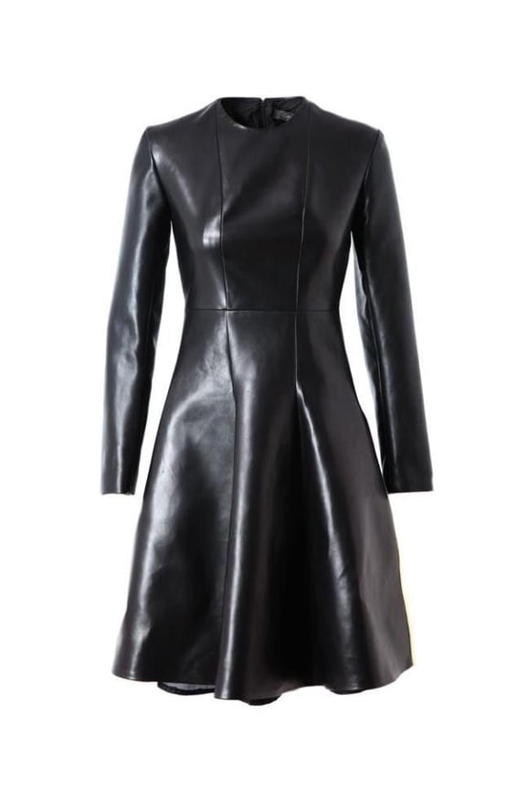 100% Lambskin Leather Beautifully Designed Stylish Black Color Partywear Dress For Women