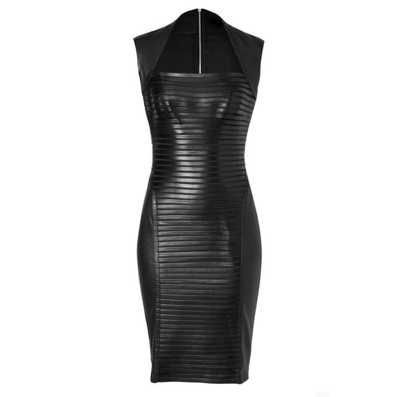 100% Lambskin Leather Beautifully Designed Stylish Black Color Partywear Dress For Women