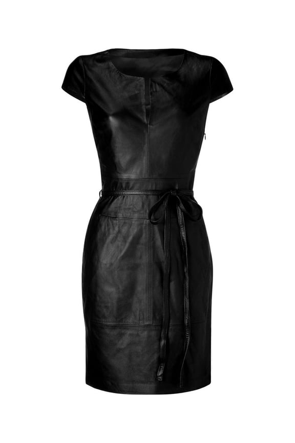 100% Lambskin Leather Beautifully Designed Stylish Black Color Partywear Dress For Women