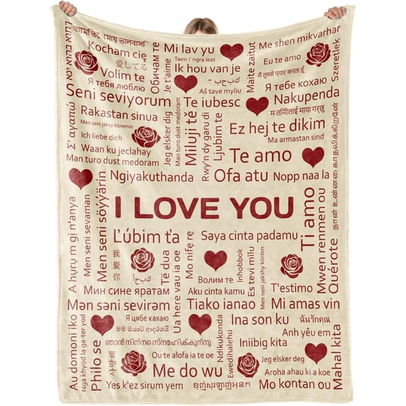 100 Languages I Love You Gifts for Her Him, Anniversary Romantic Gifts for Girlfriend Wife, Christmas Birthday Gifts for Girlfriend Boyfriend, Valentines Day Blanket 50x60 Red