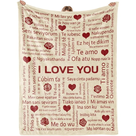 100 Languages I Love You Gifts for Her Him, Anniversary Romantic Gifts for Girlfriend Wife, Christmas Birthday Gifts for Girlfriend Boyfriend, Valentines Day Blanket 50x60 Red
