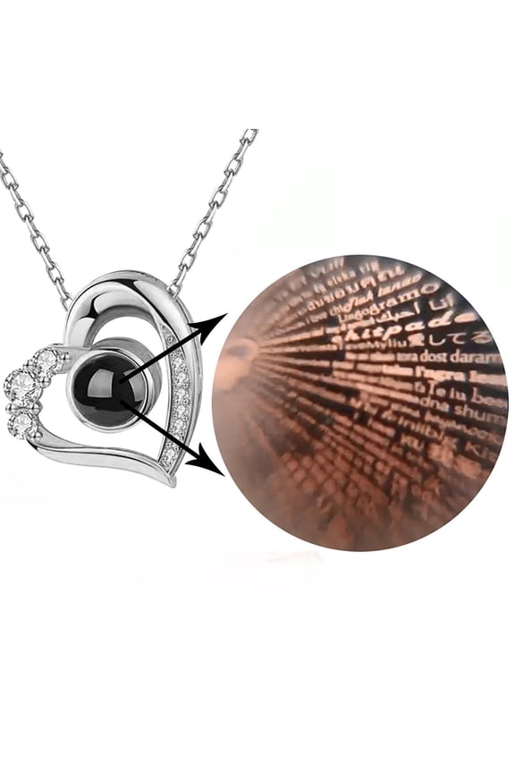 100 Languages "I Love You" Heart Projection Necklace - Cubic Zirconia Romantic Jewelry, Unique Gift for Wife Girlfriend