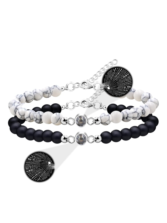 100 Languages I Love You Projection Bracelets Set for Couples, White Turquoise and Black Agate I Love You You Bracelets for Men and Women Y3058