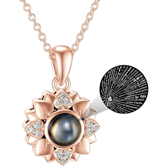 100 Languages Projection Picture Sunflower Projection Pendant Necklace 925 Sterling Silver I Love You Heart Pendant Necklace jewelry Romantic Gifts for Gfriend Her Anniversary