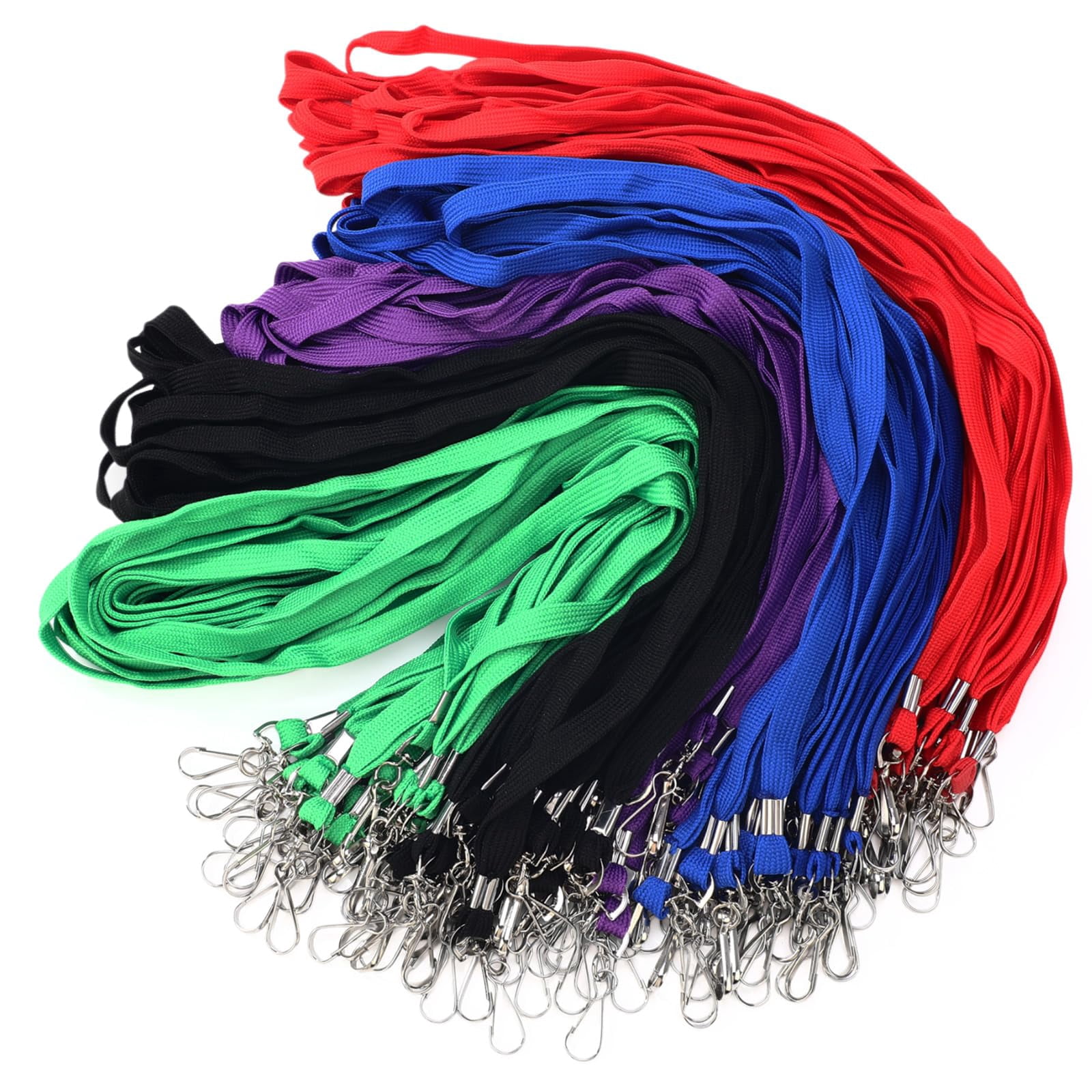 100 Lanyards Bulk For Id Badges Assorted Color Flat Badge Neck With Swivel J Hook Clip Student Teacher