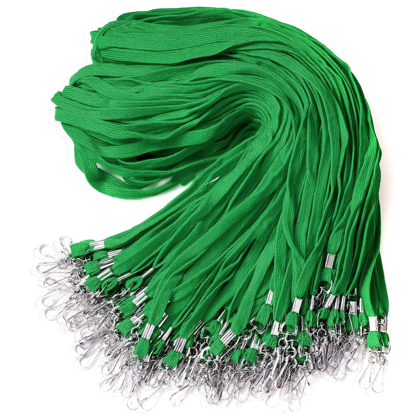 100 Lanyards Bulk For Id Badges Green Flat Badge Neck With Swivel J Hook Clip Student Teacher