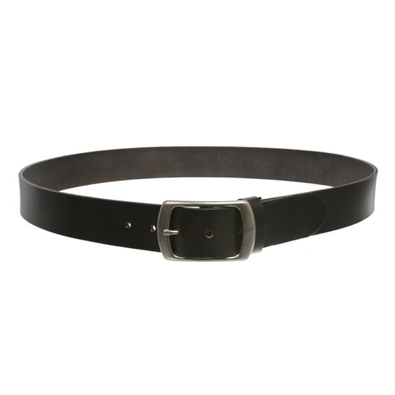 100% Leather Casual Belt with Center Bar Oval Buckle - Snap-On, 1.5" Wide, Big & Tall