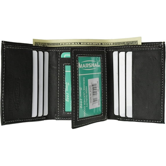 100% Leather Tri-fold Mens Wallet Black #961107