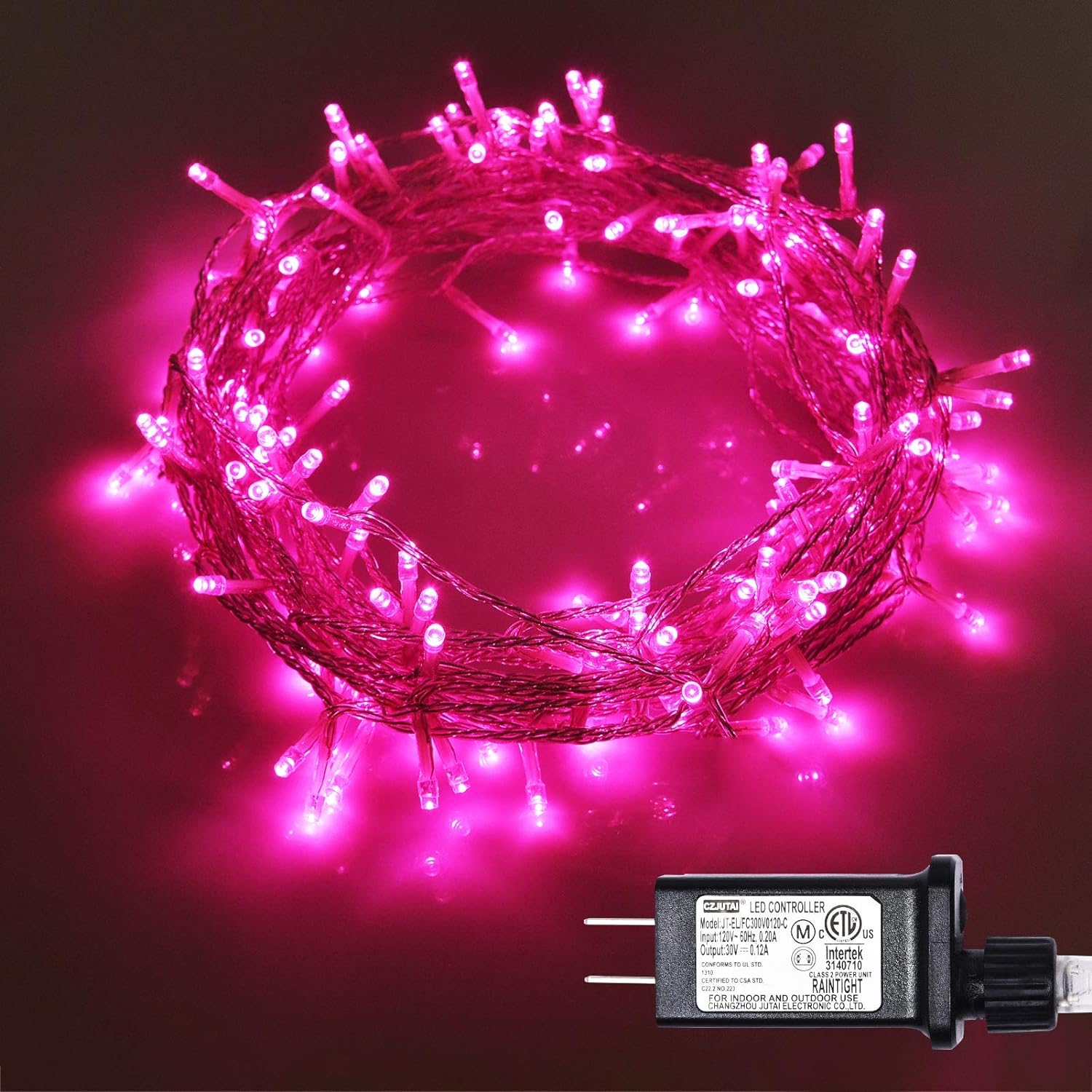 100 Led Pink String Lights Outdoor Waterproof Valentines Day Decorations, 108 Ft Pink Led String