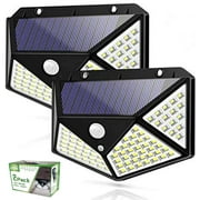 100 Led Solar Motion Sensor Lights Outdoor, SOWAZ Wireless Weatherproof Solar Powered Lights for Steps Yard Garage Porch Patio, IP65 Waterproof with Wide Angle (2 Pack)