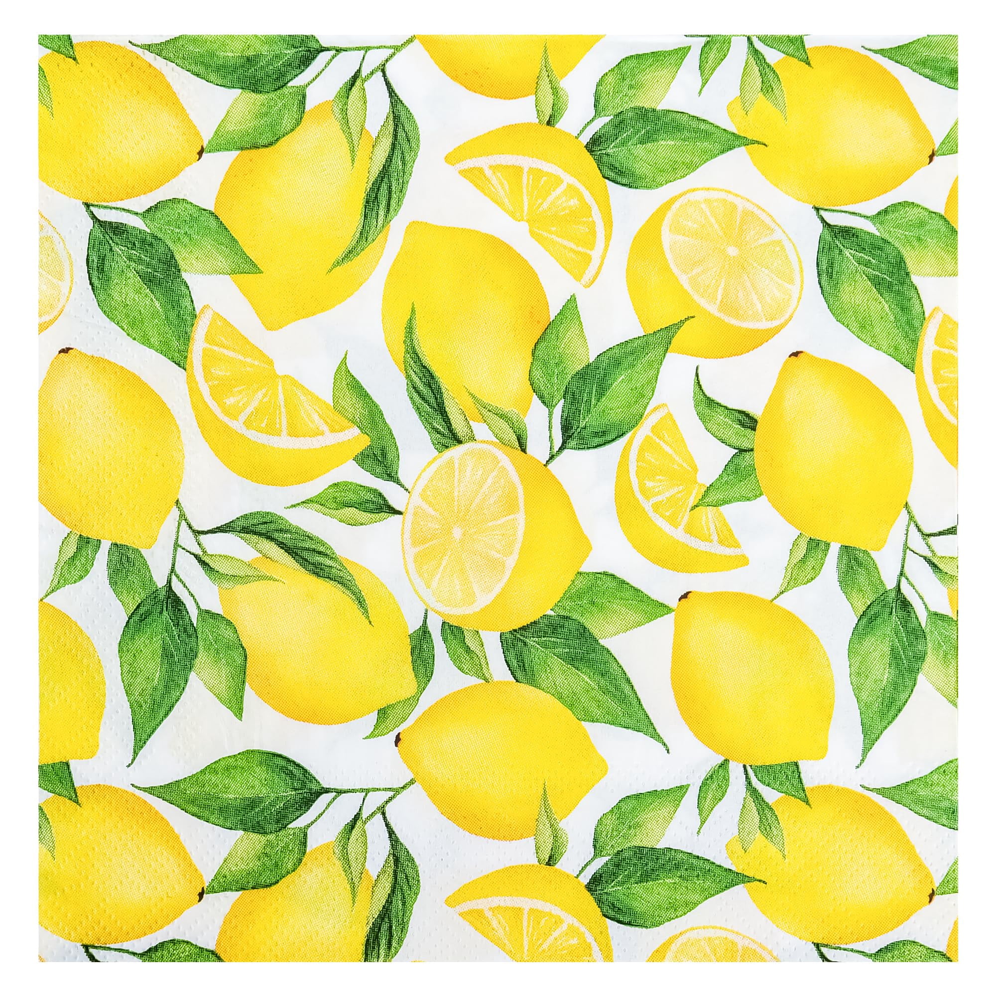 40-Pack Lemon Cocktail Napkins - Summer Party Napkins, 6.5x6.5 Inch Paper Hand Towels For Lemon Themed Decor, Picnics & Showers