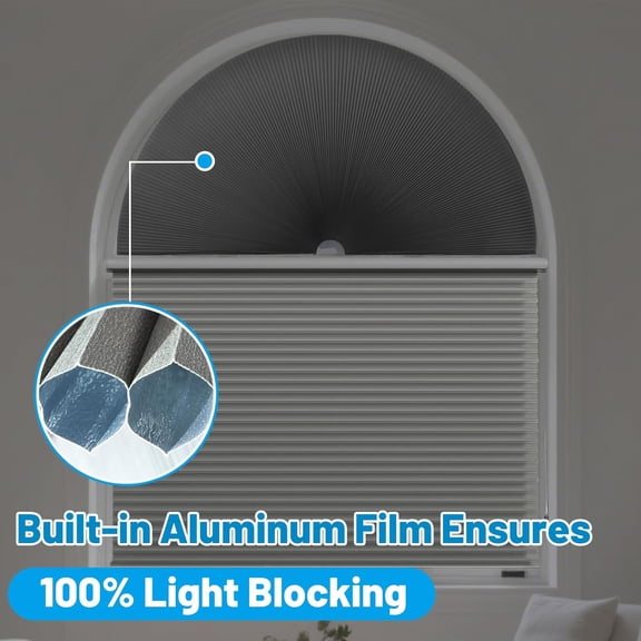 100% Light Blocking Arch Blinds for Indoor Windows - Double-Sided Pleated Shades, Strong Adhesive Blind for Living Rooms Bedrooms Offices, Easy to Cut and Install(36in x 72in)