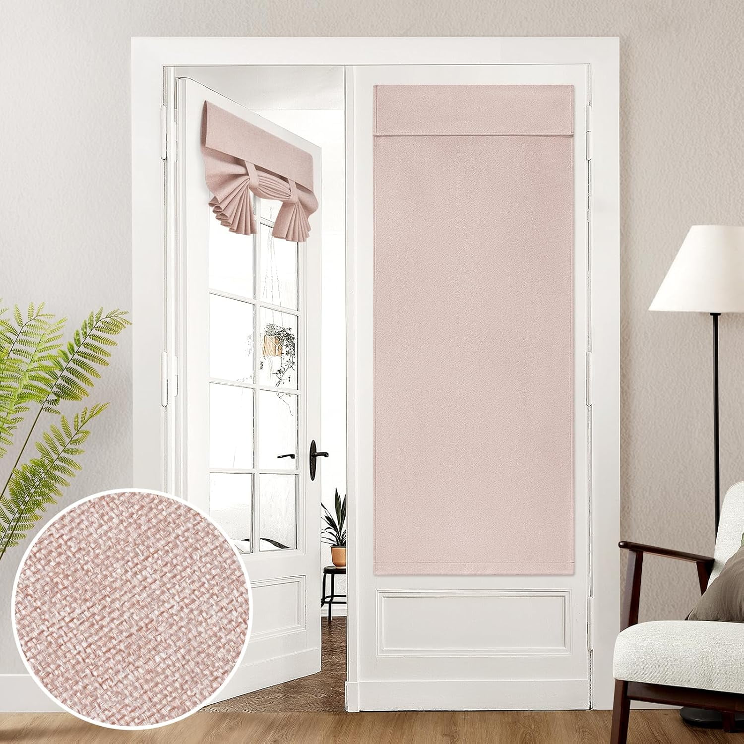 100% Light Gray Linen Blackout French Door Curtains, Privacy Door ...