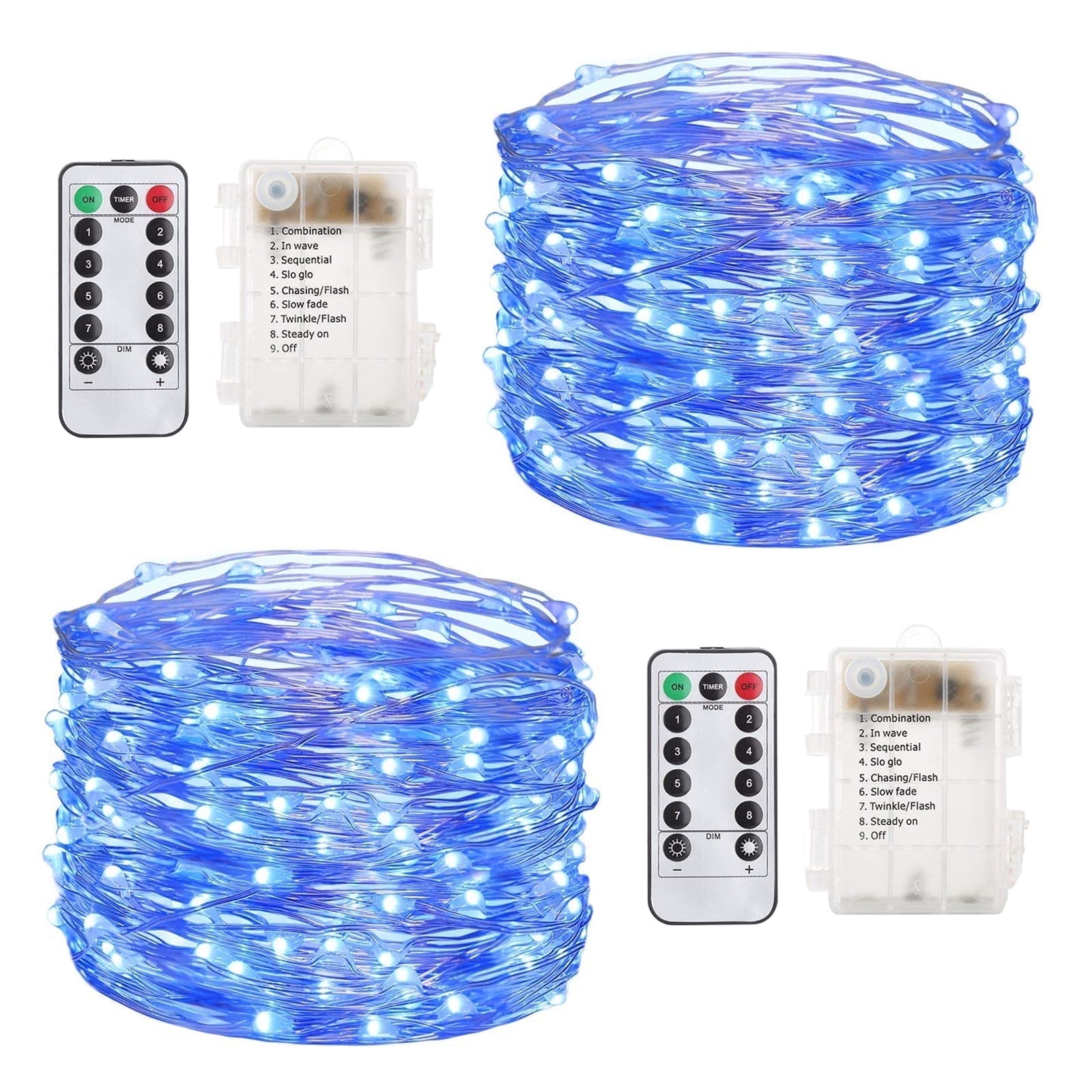 100 Light Indoor / Outdoor 33' Battery Operated LED String Light- Blue 2Pack