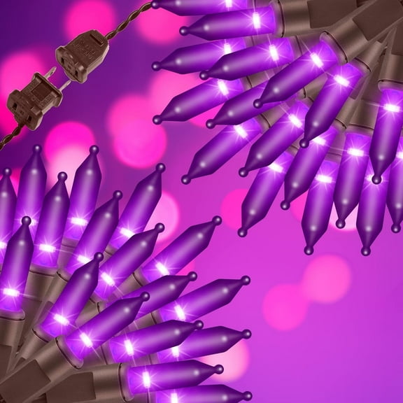 100-Light Purple Extra-Bright Halloween String Lights | 5.98ft UL-Certified Mini Lights w/ End Connectors | Brown Wire, Waterproof for Home, Garden, Pumpkin Displays, Haunted Houses, Patio & Parties