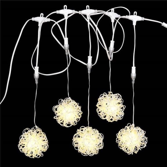 100 Light Warm White Micro End-to-End Icicle 4 in. White Glitter Vine Ball x 5 Set 20 Lights & 8 ft.