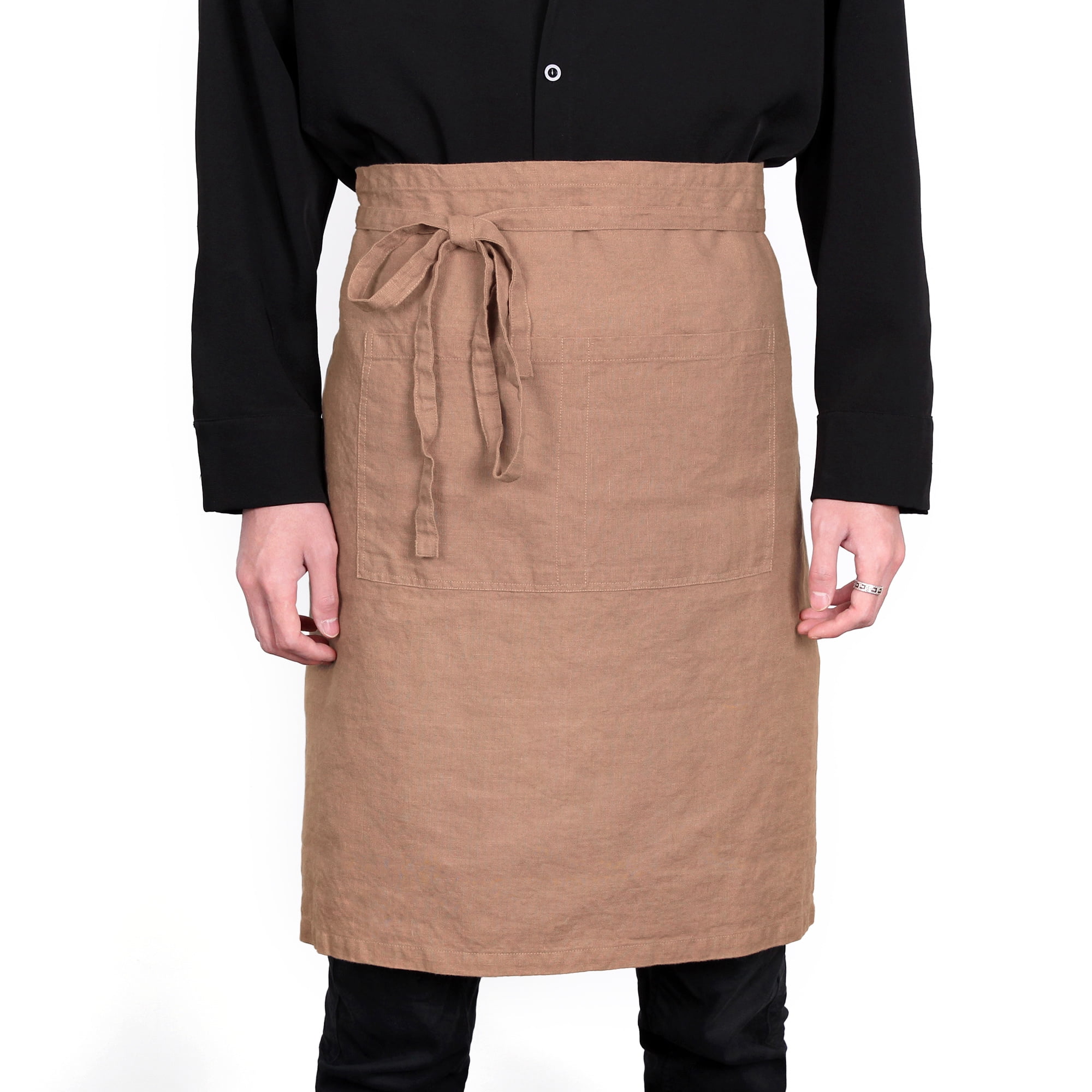 100% Linen Bistro Apron with Pockets 25x35 inch - Unisex Half Apron - Macchiato