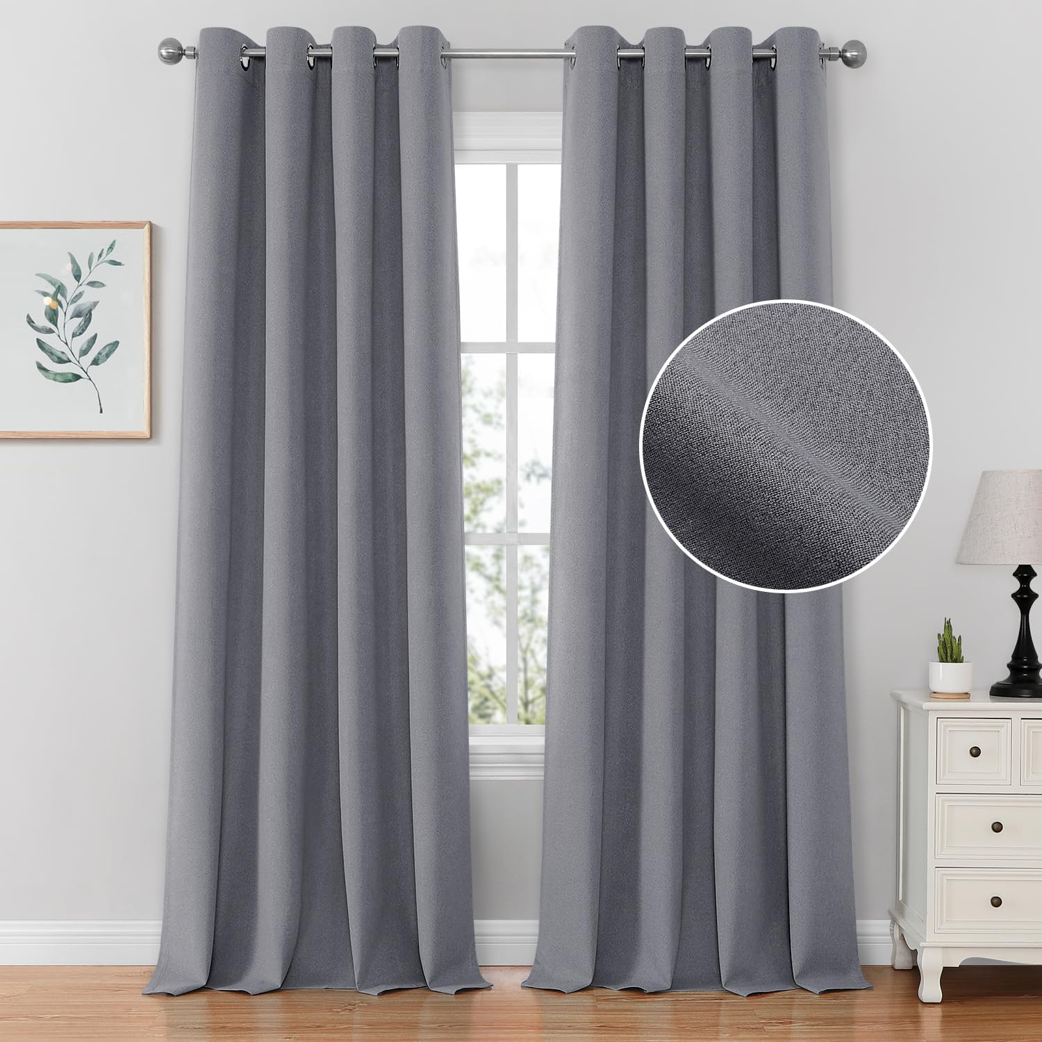 100 Linen Blackout Curtains for Bedroom Grey Curtains 84 Inch Length 2