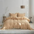 thumbnail image 1 of 100% Linen Duvet Cover Set, 3 PCS Natural French Flax Sand Ruffle Duvet Cover Full Size, Breathable Comfy Linen Bedding Comforter Cover with 2 Pillowcases (Sand, 78" X 86"), 1 of 9