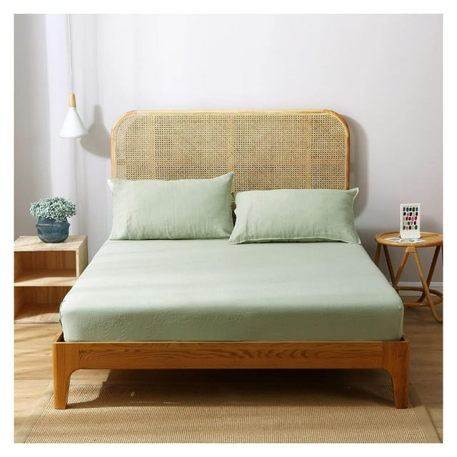 100 Linen Fitted Sheet Full Size 54"x75",16 Inch Deep Pocket Natural