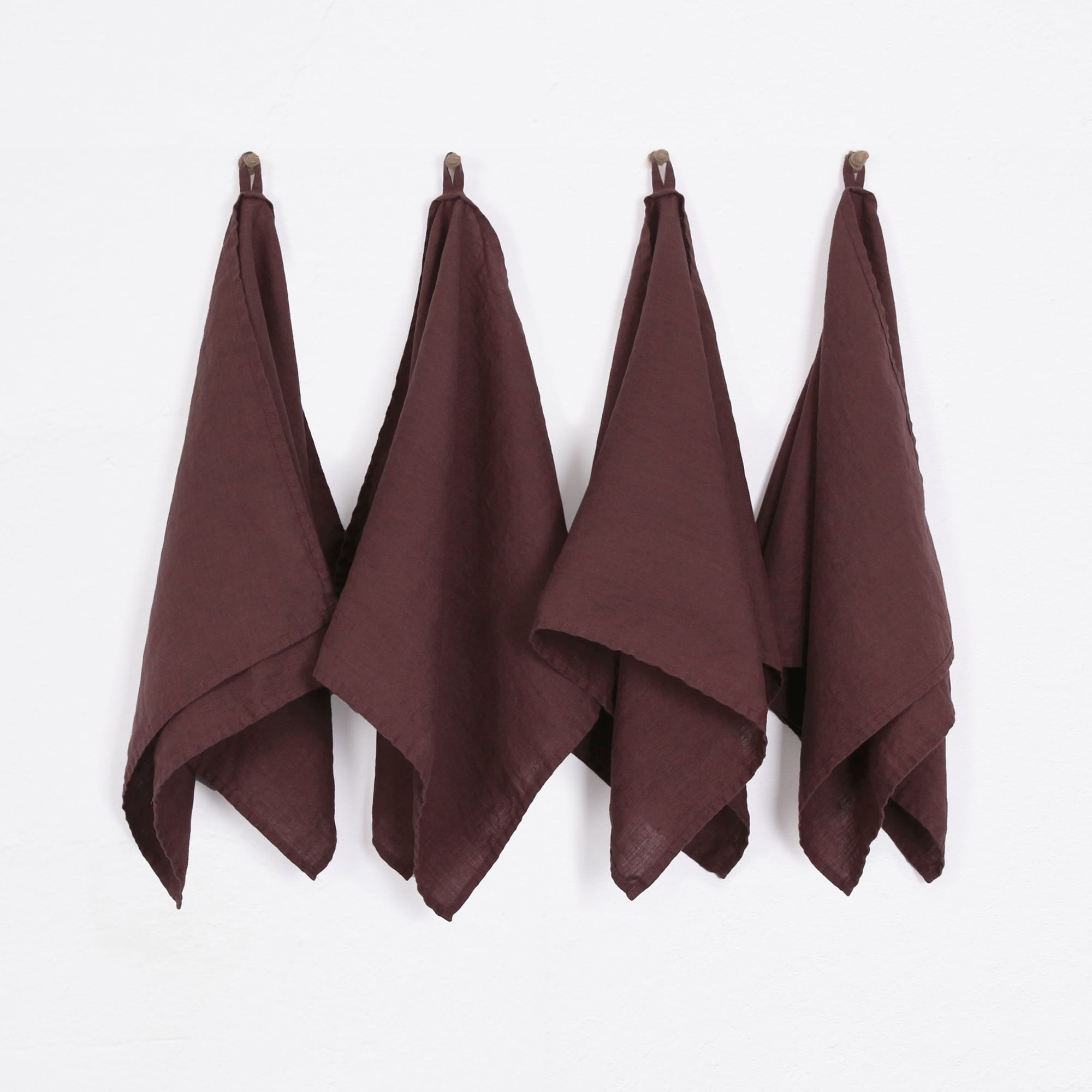 100% Linen Tea Towels 14 x 28 Inch Kitchen Dish and Hand Towels Set of 4 - Coffee