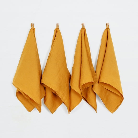 100% Linen Tea Towels 14 x 28 Inch Kitchen Dish and Hand Towels Set of 4 - Yellow