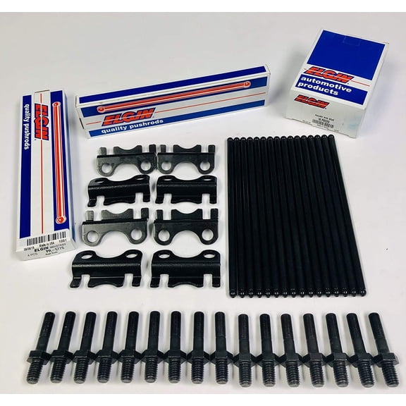 +.100" Long 5/16" diameter Pushrods, Raised Guide Plates & 7/16" Rocker Arm Studs sb Chevy 262, 265, 267, 283, 302, 305, 307, 327, 350 and 400 V8 engines.