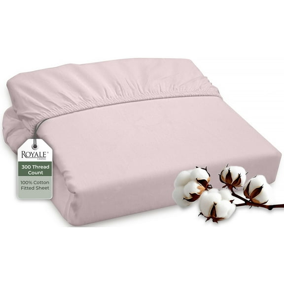 Eco-Friendly California King Fitted Sheet, 300 TC 100% Cotton Deep Pocket Elastic Bottom Sheet, Hypoallergenic Luxury Bedding, Pink Lavender