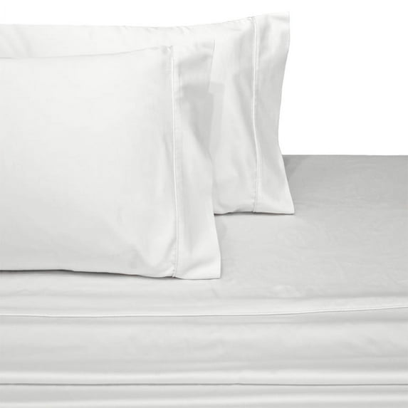 100% Long-Staple Cotton Sateen Sheets 300TC Solid Bed Sheet Set - King-White