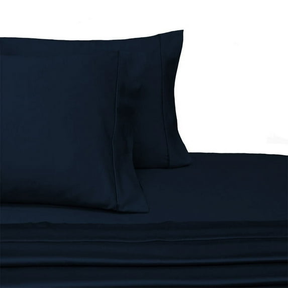 100% Long-Staple Cotton Sateen Sheets 300TC Solid Bed Sheet Set - Split King-Navy