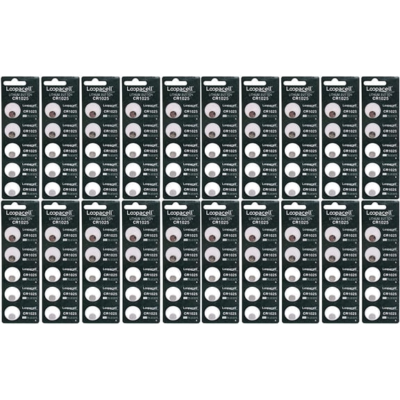 100 Loopacell CR1025 Lithium Button Cell Batteries, 12 Pcs Card X 5