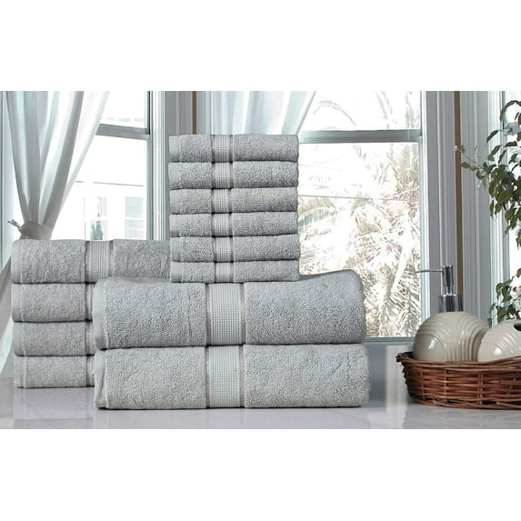 100% Luxurious Cotton 600 GSM 12PC Bath Towel Set (Silver)
