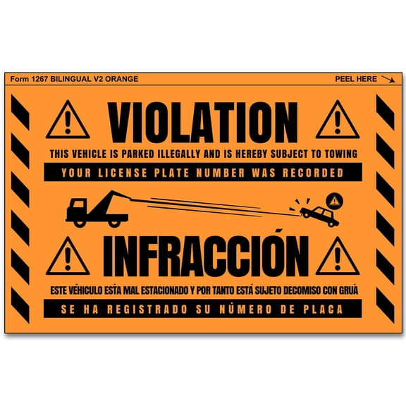 100 MESS Parking Violation Stickers Hard to Remove - Bilingual Spanish - No Parking Stickers - Super Sticky Parking Violation Tickets - Tow Warning - Tow Stickers 8x5 in, Orange