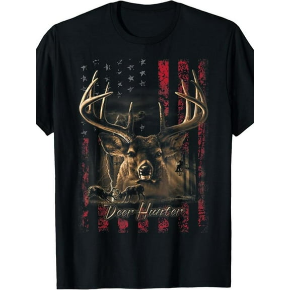 100% Made US I LOVE USA American Flag and Deer Hunter T-shirt T-Shirt