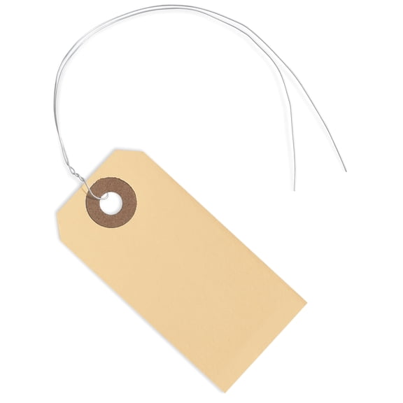 100 Manila Tags #1 with Wire Attached - 2 3/4 x 1 3/8” - Small Hanging Labels with Metal Wire