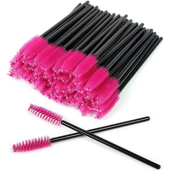 100 Mascara Wands Bulk Disposable Eyelash Eye Brow Brushes Applicator Spoolie Applicator Lash Extensions Makeup Tool Set (PINK BLACK)