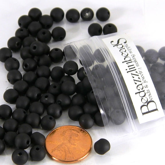 100 Matte Frosted Translucent 6mm x 5mm Round Loose Glass Jewelry Spacer Beads with 1.2mm Hole in Many Colors (Charcoal Black)