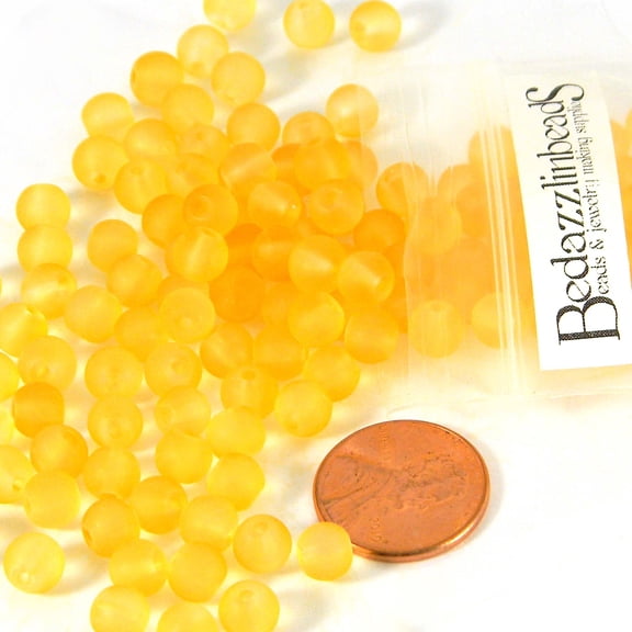100 Matte Frosted Translucent 6mm x 5mm Round Loose Glass Jewelry Spacer Beads with 1.2mm Hole in Many Colors (Light Gold Yellow)