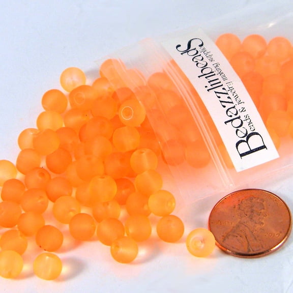 100 Matte Frosted Translucent 6mm x 5mm Round Loose Glass Jewelry Spacer Beads with 1.2mm Hole in Many Colors (Orange)