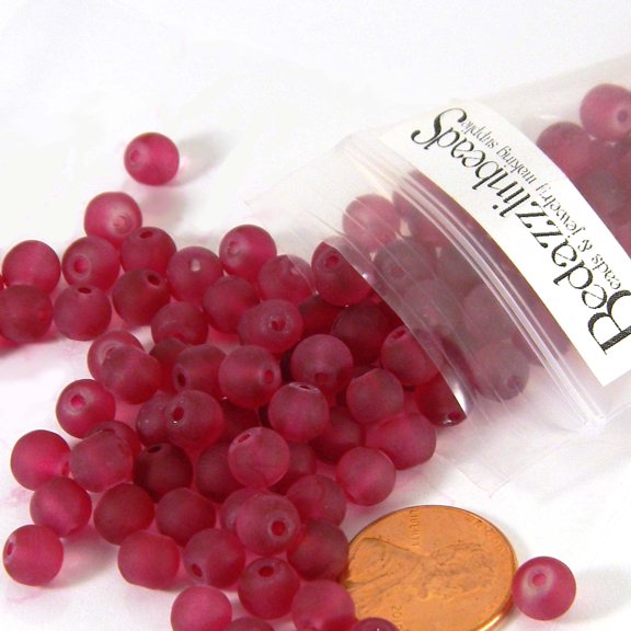 100 Matte Frosted Translucent 6mm x 5mm Round Loose Glass Jewelry Spacer Beads with 1.2mm Hole in Many Colors (Purple)