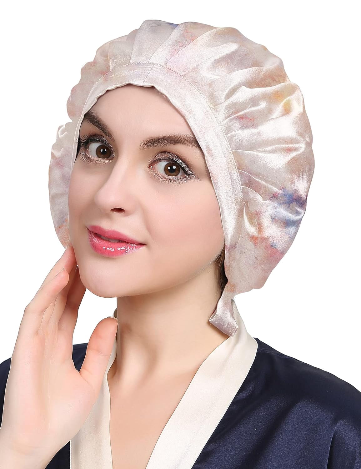 100% Maulbeerseide Schlafmütze rutschfest verstellbar und atmungsaktiver Kopfbedeckung Seidenhaube zum Schlafen Nachtmütze mit elastischem Band für alle Haartypen,Aquarell