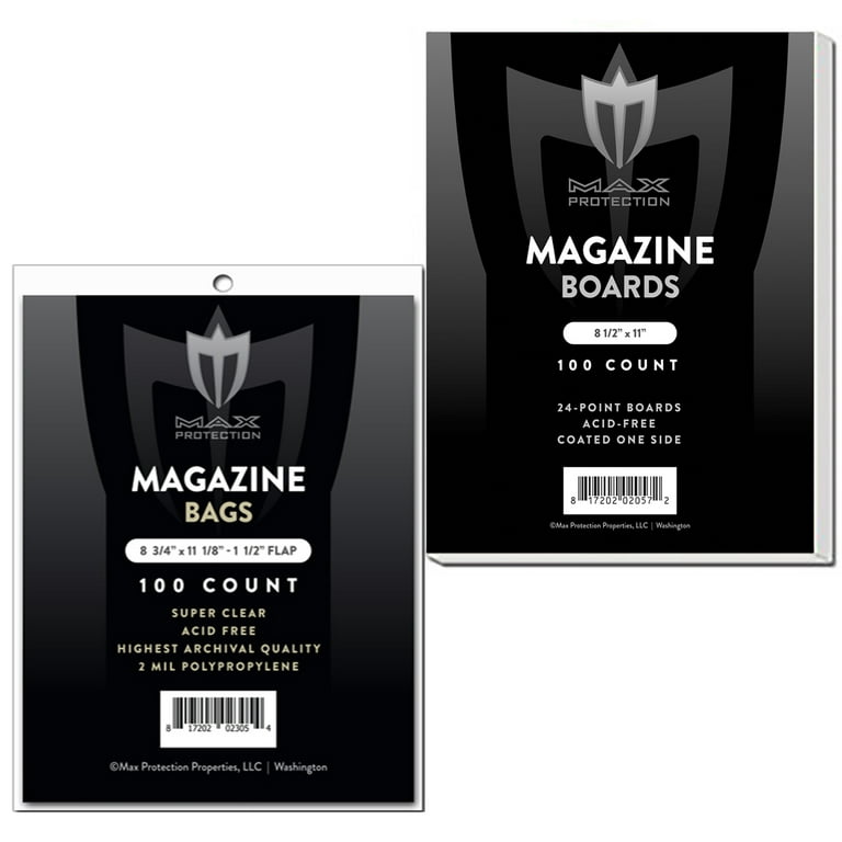 100 Resealable BCW Thick Magazine Poly Bags and 100 Magazine Backer Boards