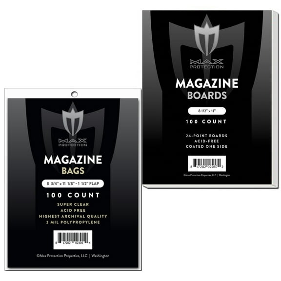 Max Protection 100 Magazine 2-Mil Archival Poly Bags with 100 Acid-Free Backer Boards