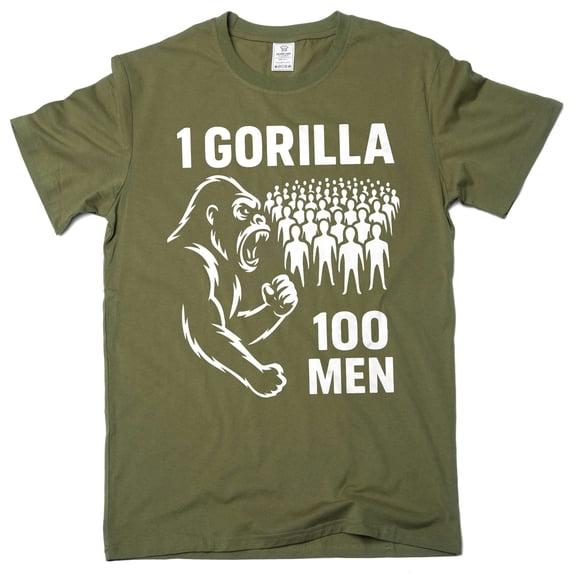 100 Men vs 1 Gorilla Internet Meme T-shirt Gorilla Challenge tee funny shirt (3X-Large Military Green)