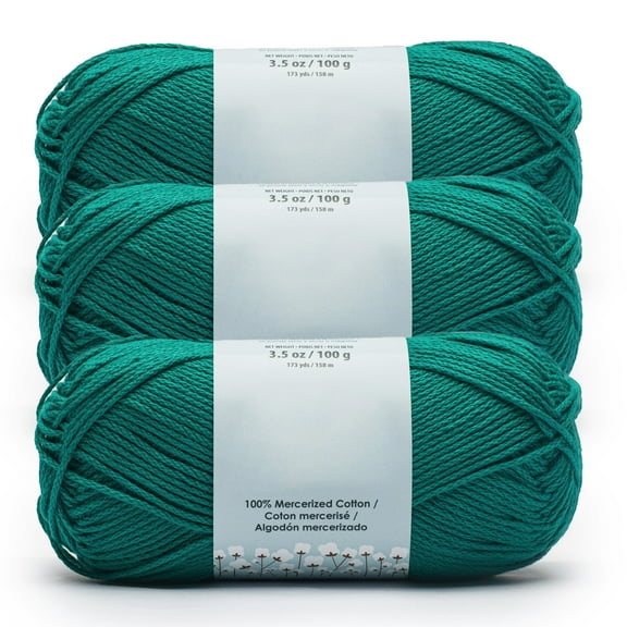 Cotton Yarn, 100% Mercerized Cotton Yarn 3 Pack, Worsted Weight Medium #4 Yarn for Knitting, Crocheting, Amigurumi, Sweaters, Blankets, Pillows, Jungle Aqua