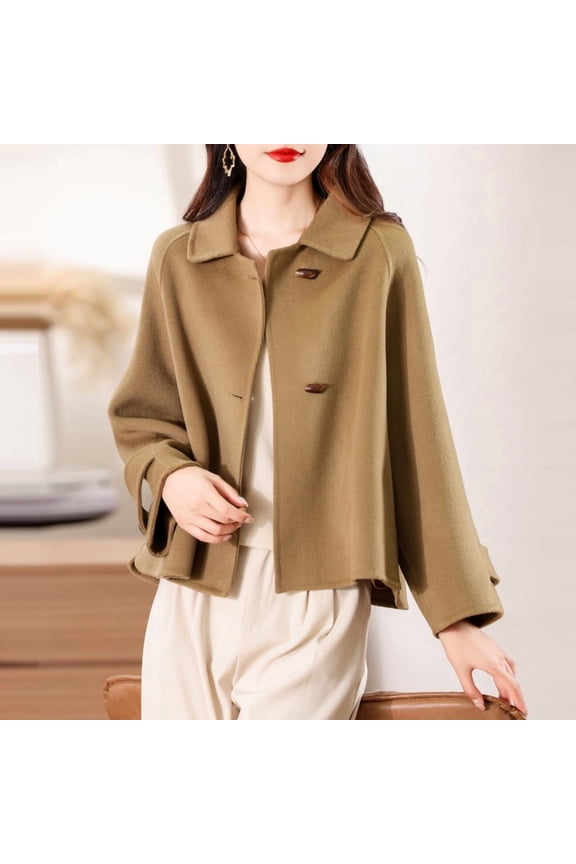 100% Merino Pure Wool Handmade Double-Sided Cloth Chic Coat Women's Short Oxhorn Button Heavy Coat High Street Elegant Top