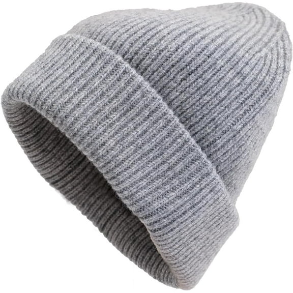 100% Merino Wool Beanie Hat for Men and Women, Unisex Thermal Winter Hat, One Size Cuffed Knit Ribbed Beanie